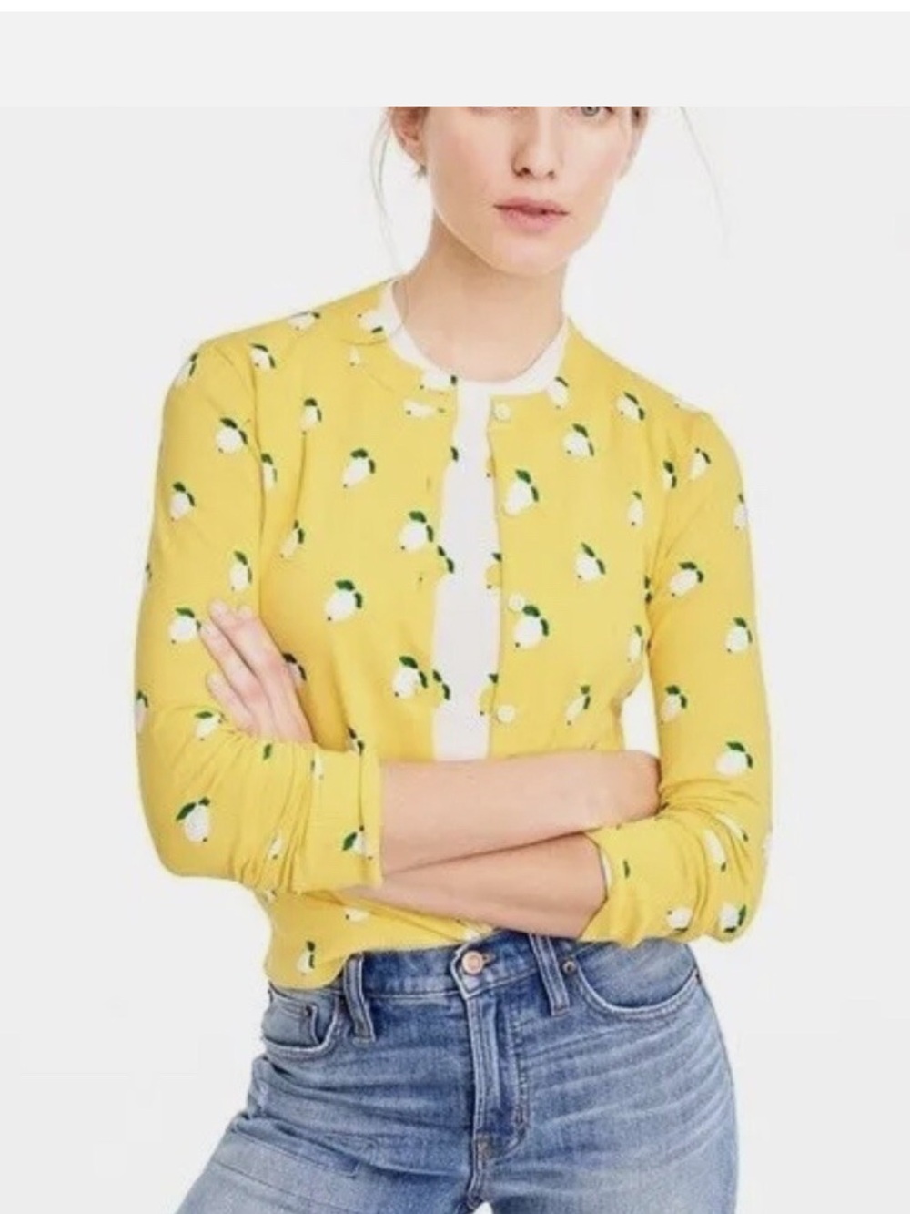 J. Crew Yellow Lemon Print Cardigan